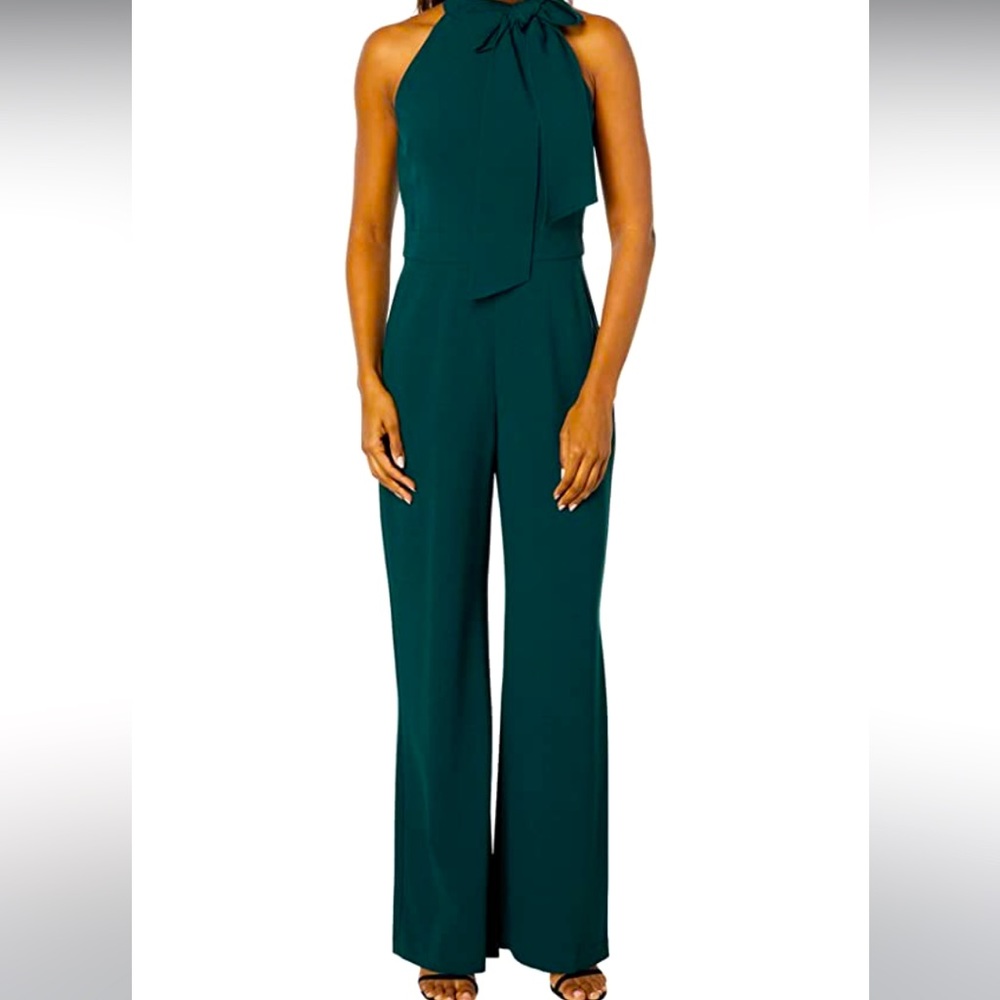Vince Camuto Kors Crepe. Bow Neck Jumpsuit. Green. Medium